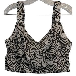 Stitch & Pine Fresh White Ebony Black & White Abstract Pattern Crop Tank Top XL